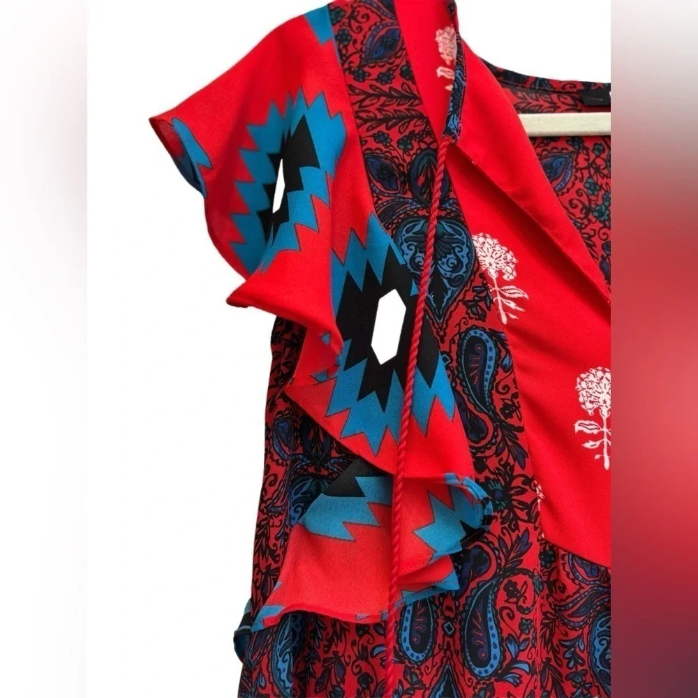 Desigual “Sigrid” sleeveless midi/ maxi patterned dress with ruffles & tassels! - Picture 4 of 9